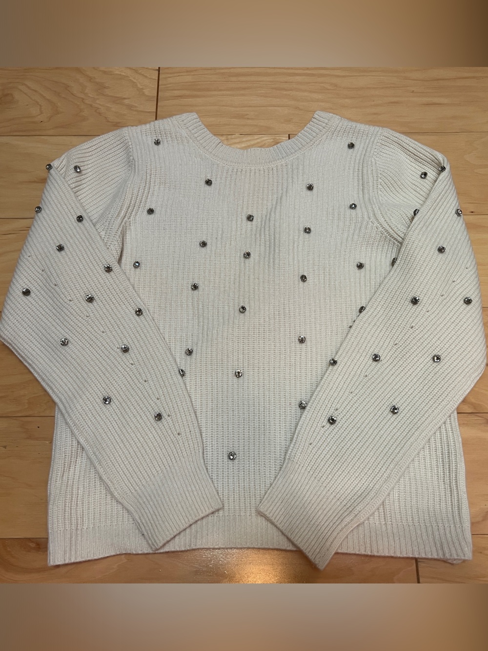 Nordstrom Cream Crewneck Sweater with Silver Bead Accents